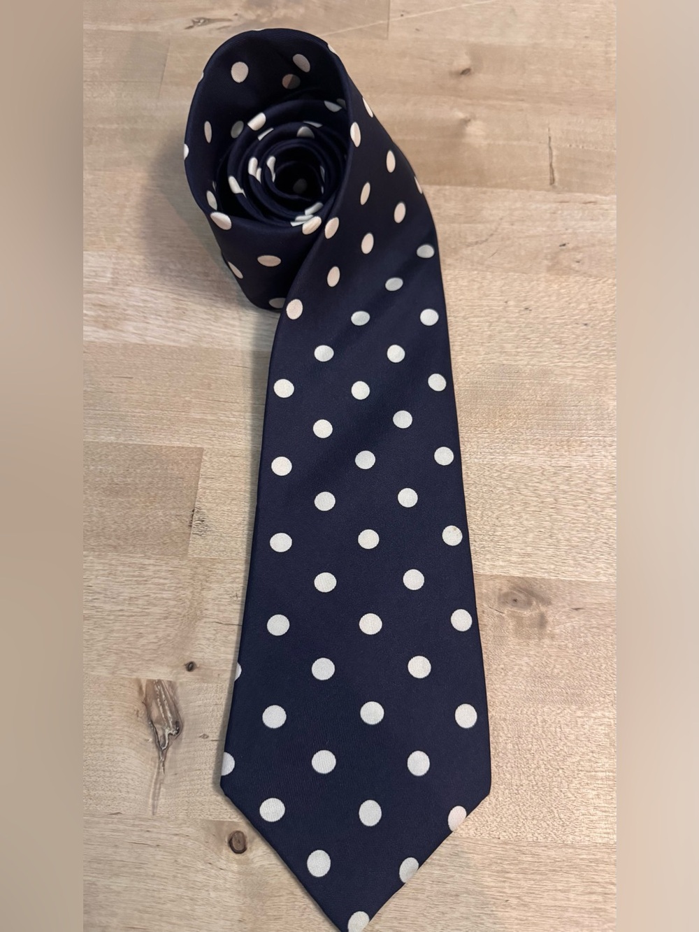 Mario Valentino Navy and cream Polka Dot Italian Silk Tie